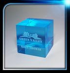 Corporate Series Blue Cube Paper Weight (2"x2"x2")