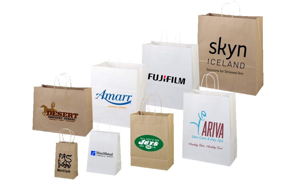White Kraft Paper Shopper Bags (10" x 5" x 13") - Bags
