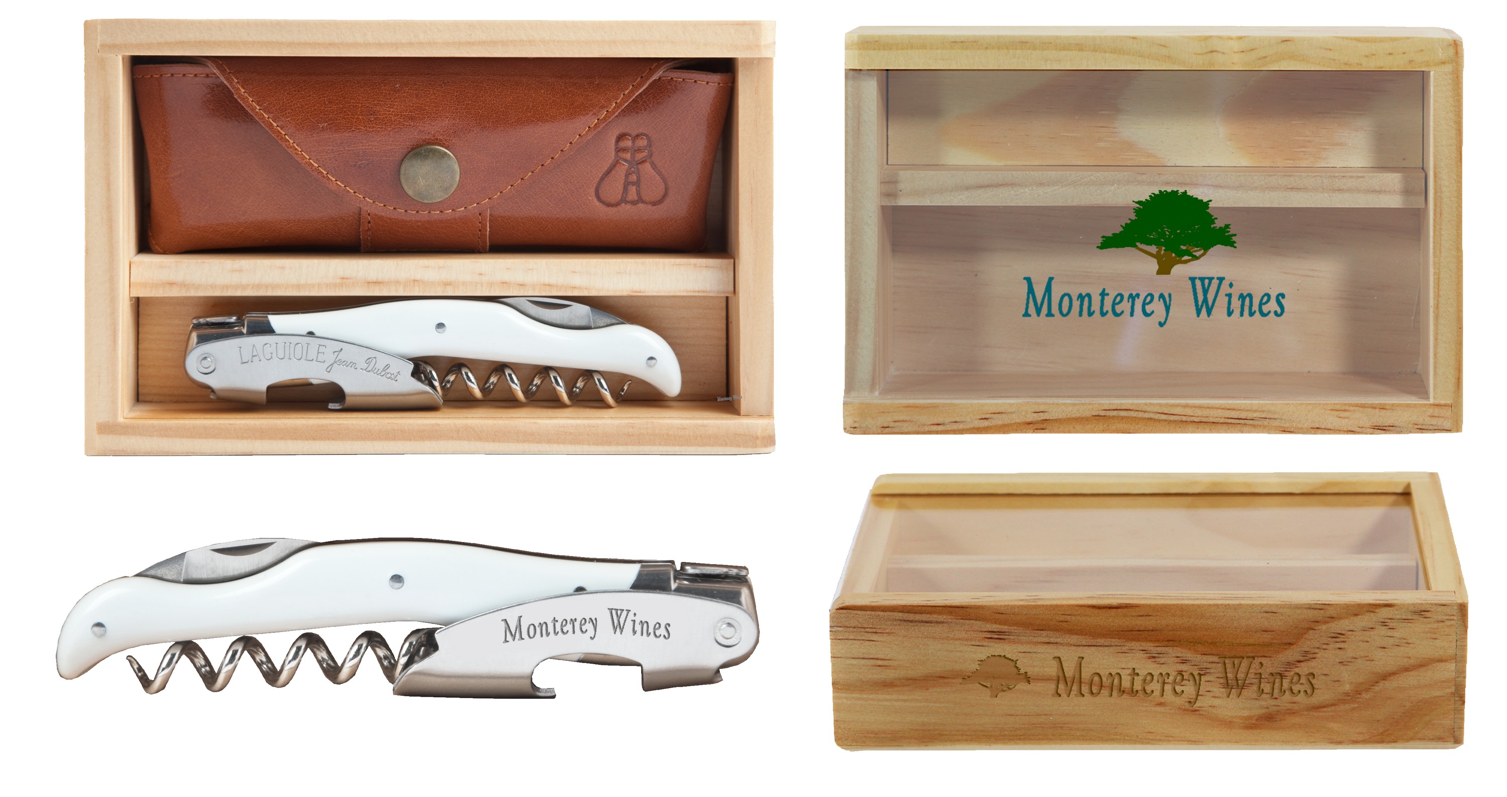Laguiole Millesime® White Horn Corkscrew Set w/Box & Leather Pouch - Corkscrews, Boxes