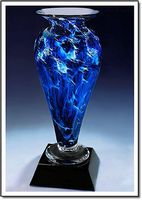 Midnight Tempest Athena Art Glass Vase w/o Marble Base (4.5"x10") - Vases, Awards