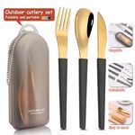 Portable Folding 304 Stainless Steel Spoon Knife Fork Tableware Set
