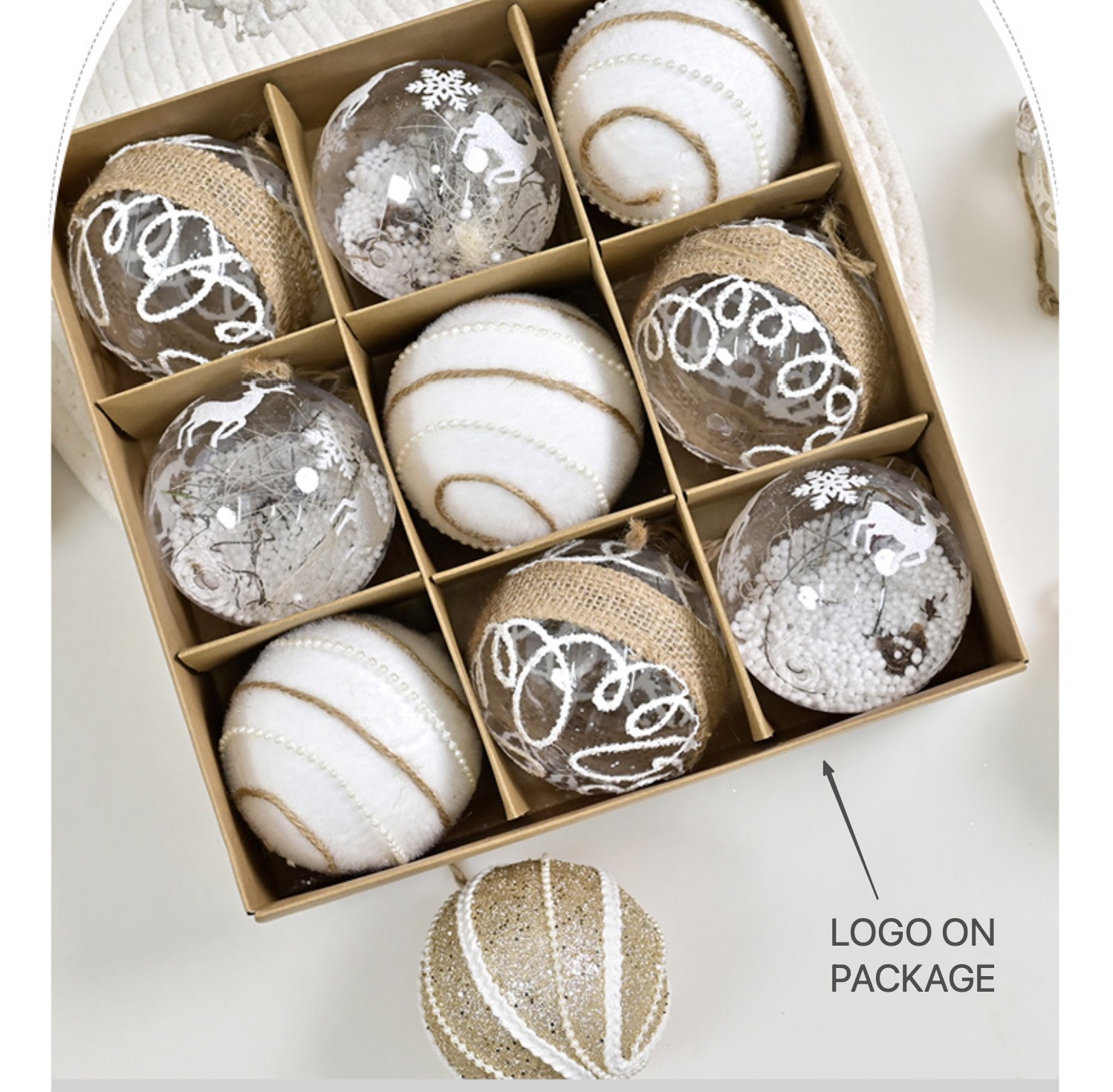 Transparent Gold Glitter Christmas Balls Creative Burlap Tree Ornaments Party Decor - Ornaments, Decorations